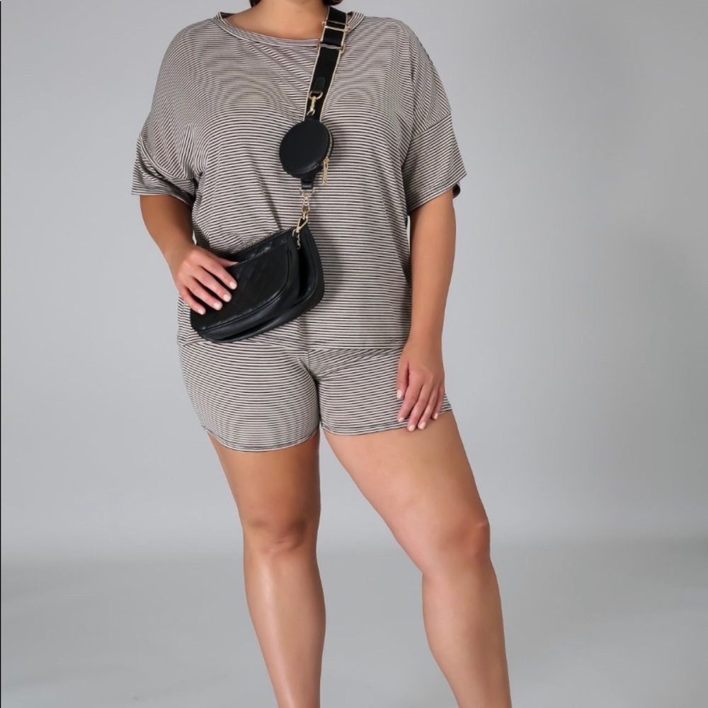 Two piece black and white stripe set